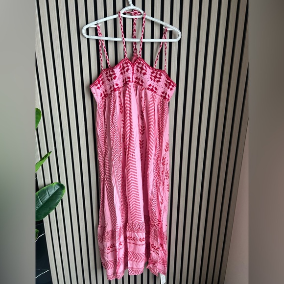 Pink Boho Square Neck Sleeveless. Dress Pink and Red Patterned Maxi Dress - Picture 6 of 7